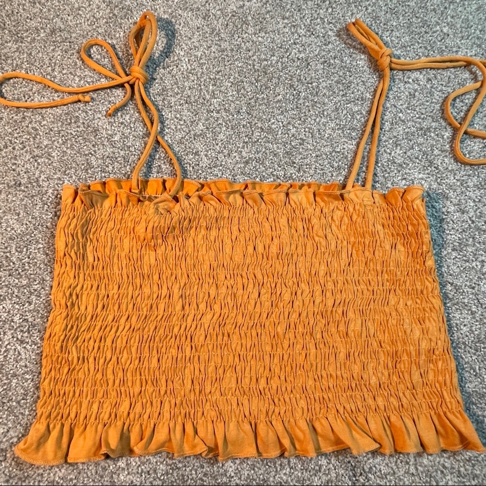 BP Smocked Stretch Tube Too Tank with Tie Straps Pumpkin Size L